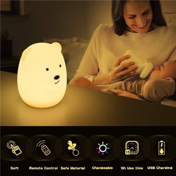 LED Nursery Night Lights for Kids -USB Rechargeable Cute Animal Silicone Lamps - Picture 2 of 6
